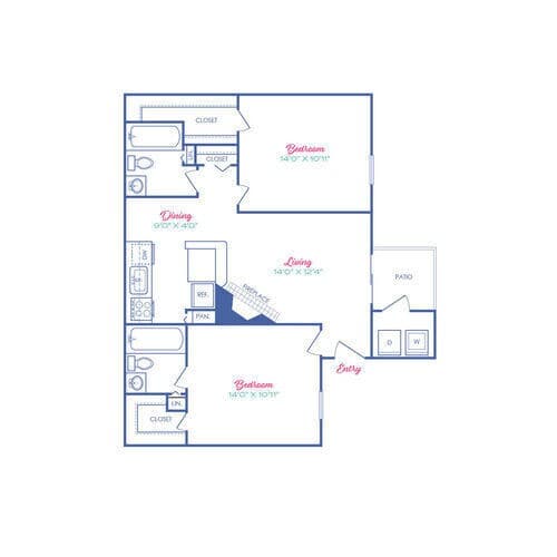 2 Beds • 2 Bath 10501 floor plan