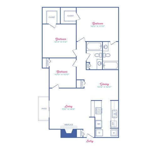 3 Beds • 2 Bath 21501 floor plan