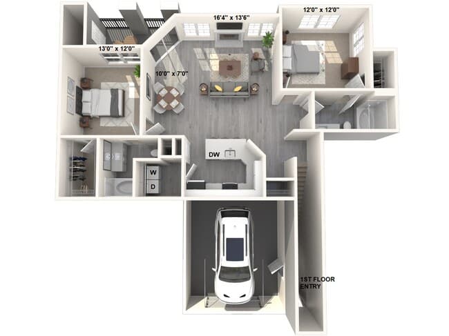 2 Beds • 2 Bath 001-125 floor plan
