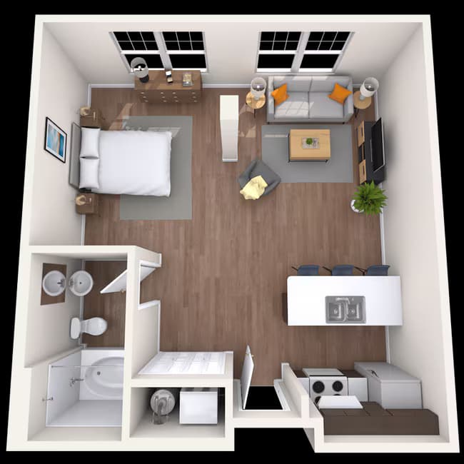 Studio 0x1 580-633 SF 407 floor plan