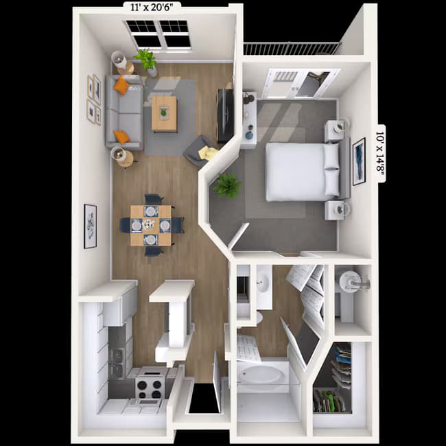 Traditional 1x1 646-653 SF 277 floor plan