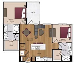 2 Beds • 2 Bath 232 floor plan