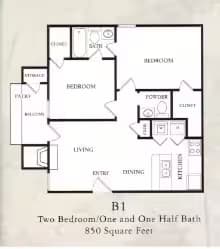 2 Bedroom 1.5 Bathroom floor plan