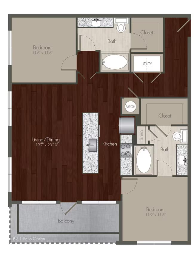 2 Beds • 2 Bath 421 floor plan