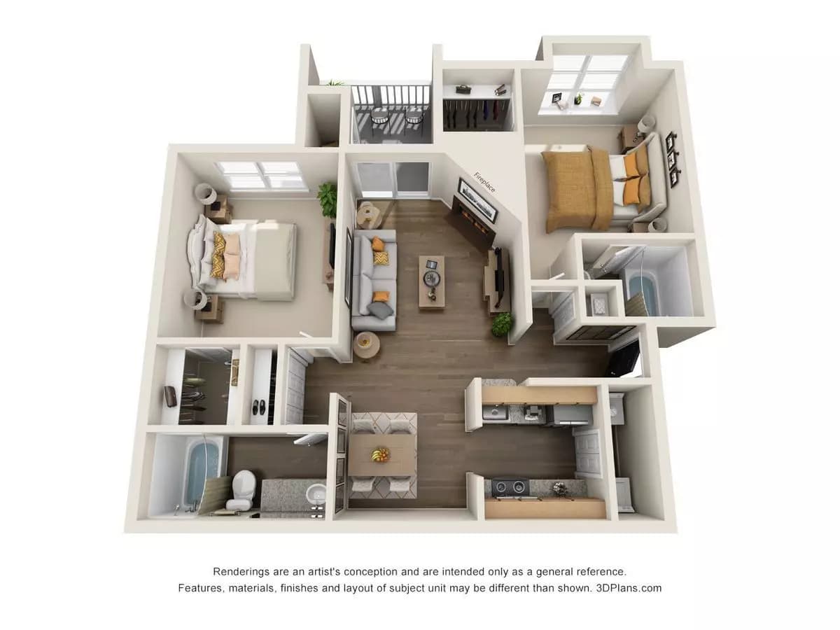 2 Beds • 2 Bath 1822 floor plan