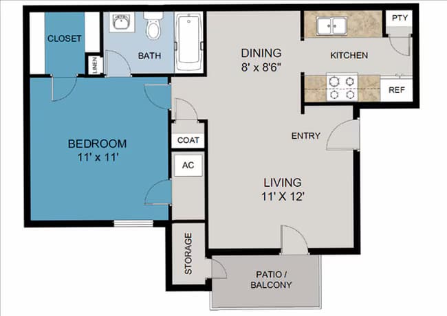 1 Bedroom 1 Bathroom 3514 floor plan