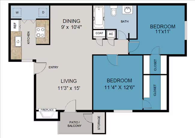 2 Bedroom 1 Bathroom 0311 floor plan