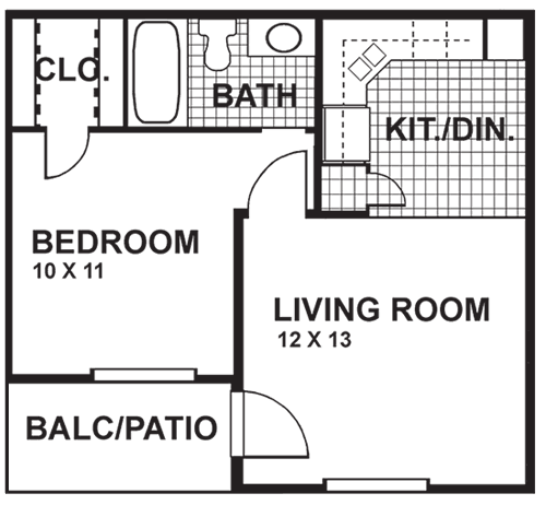 1 Bed • 1 Bath 0516 floor plan