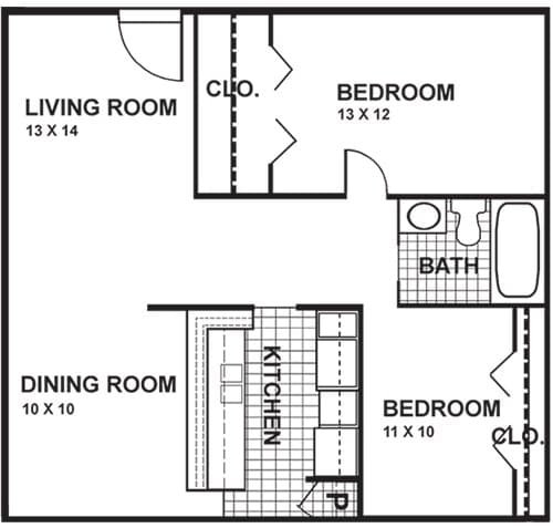 2 Beds • 1 Bath 0042 floor plan