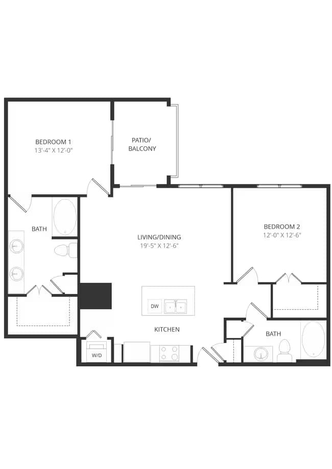 2 Beds • 2 Bath 437 floor plan