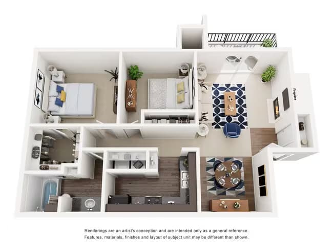 2 Beds • 2 Bath 0622 floor plan