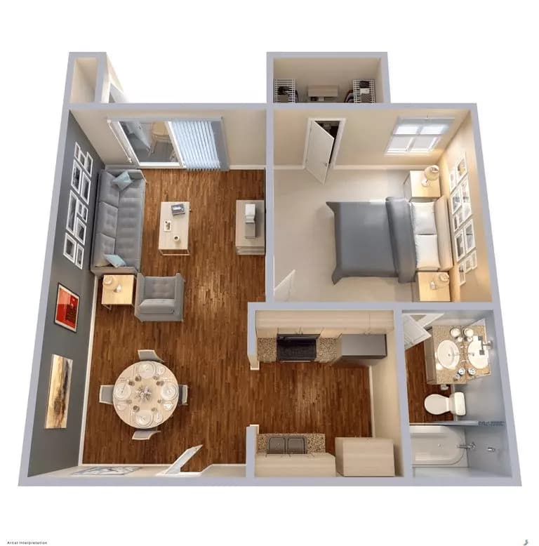 1 Bedroom, 1 Bathroom, 548 SQFT 1117 floor plan