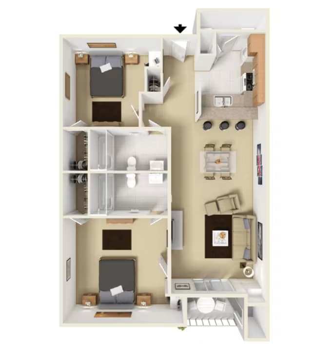 2 Beds • 2 Bath 0421 floor plan