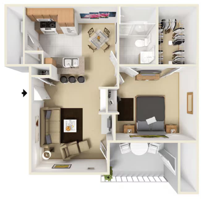 1 Bed • 1 Bath 0824 floor plan