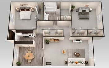 2 Bedroom 1 Bath 2572D floor plan