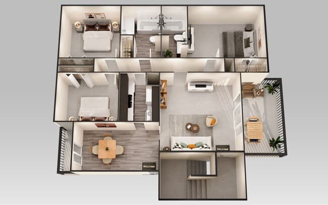 3 Bedroom 2 Bath 821A floor plan