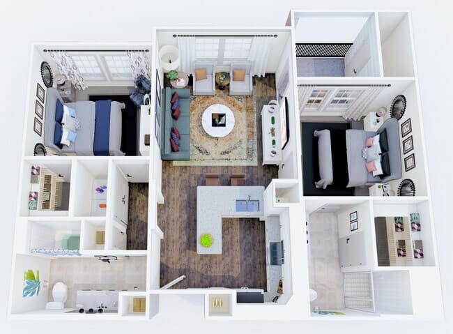 2 Beds • 2 Bath 1-1139 floor plan