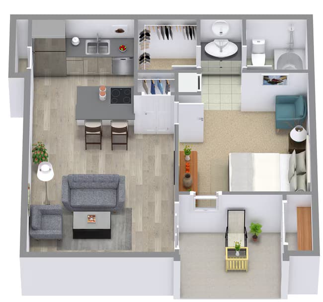 1 Bedroom 1 Bathroom - AA E1204 floor plan