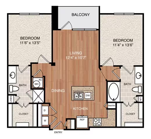 2 Beds • 2 Bath 4321 floor plan