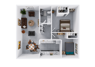 2 Bedroom, 1 Bathroom 2-222 floor plan