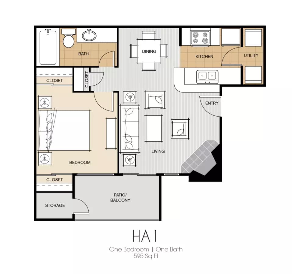 1 Bed • 1 Bath 6H-638 floor plan