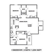 Three Bed Two Bath 1204 Sqft 04-404 floor plan