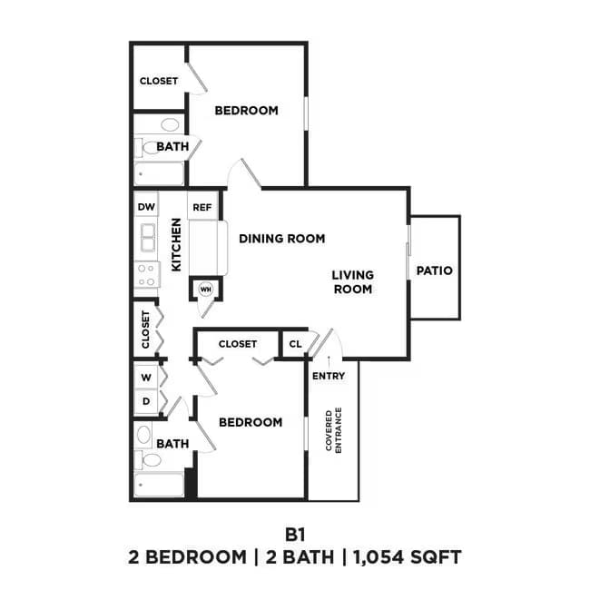 Two Bed Two Bath 1054 Sqft 11-1104 floor plan