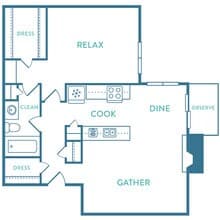 1 Bed 1 Bath B 274 floor plan