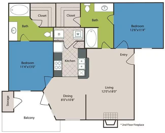 2 bedroom 2 bathroom 1016 sq ft 227 floor plan