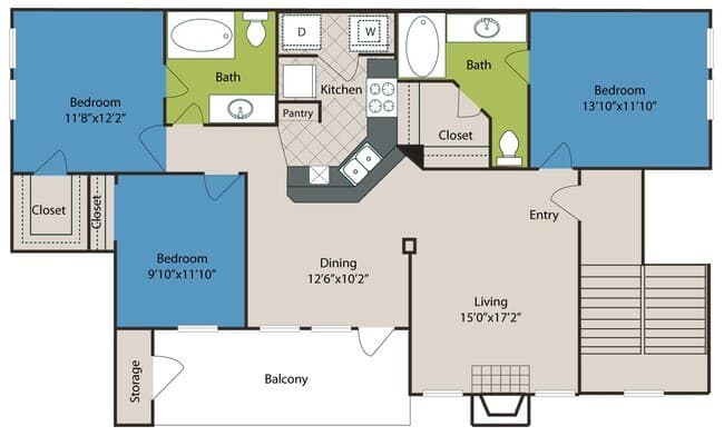 3 bedroom 2 bathroom 1268 sq ft 2223 floor plan