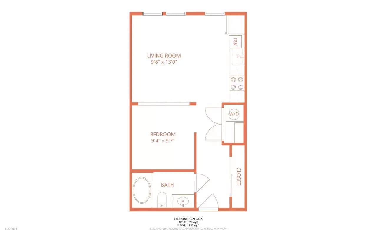 Studio • 1 Bath E1 floor plan