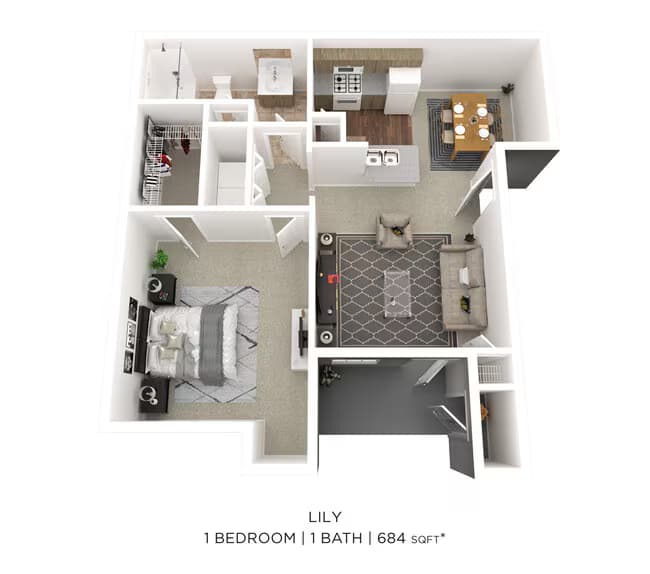 One Bedroom - 684 sqft 26-2638 floor plan