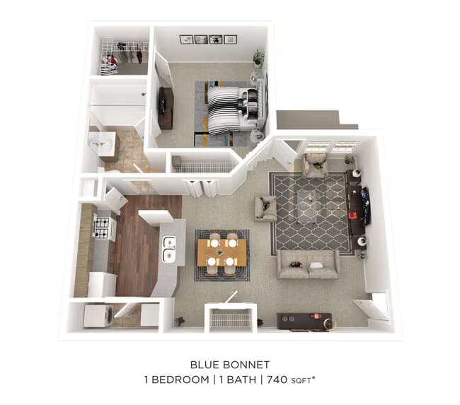 One Bedroom - 740 sqft 23-2327 floor plan