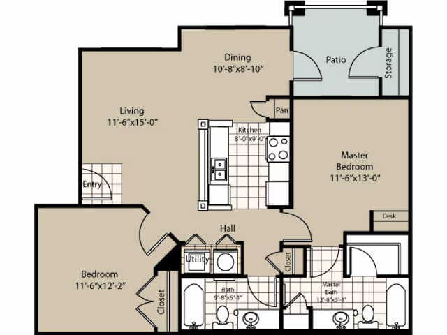 2 Beds • 2 Bath 10103 floor plan