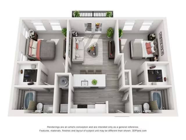 2 Beds • 2 Bath 05301 floor plan