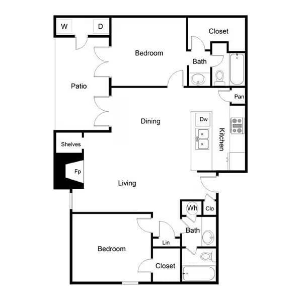 2 Beds • 2 Bath 2401 floor plan