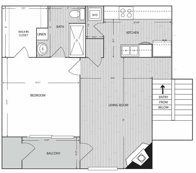 1 Bed • 1 Bath 0912 floor plan
