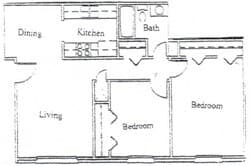 2 Bed 1 Bath 140 floor plan