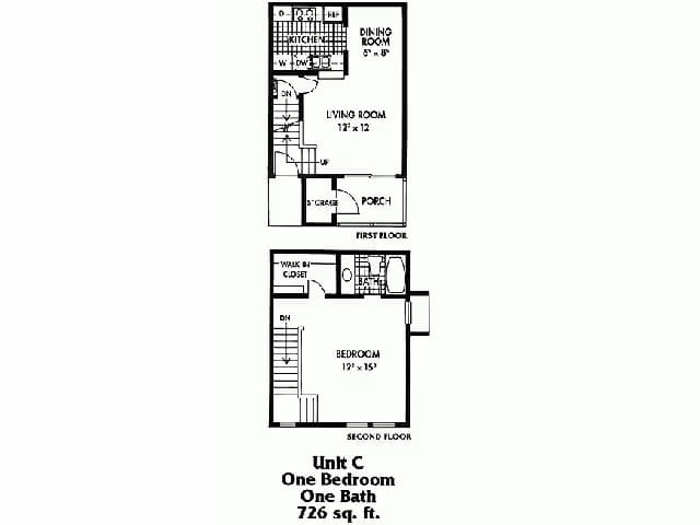 1 Bedroom 1 Bath Townhome 1905 floor plan
