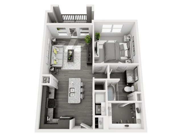 1 Bed, 1 Bath B 5-5105 floor plan