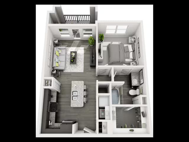 1 Bed, 1 Bath B 2-2115 floor plan