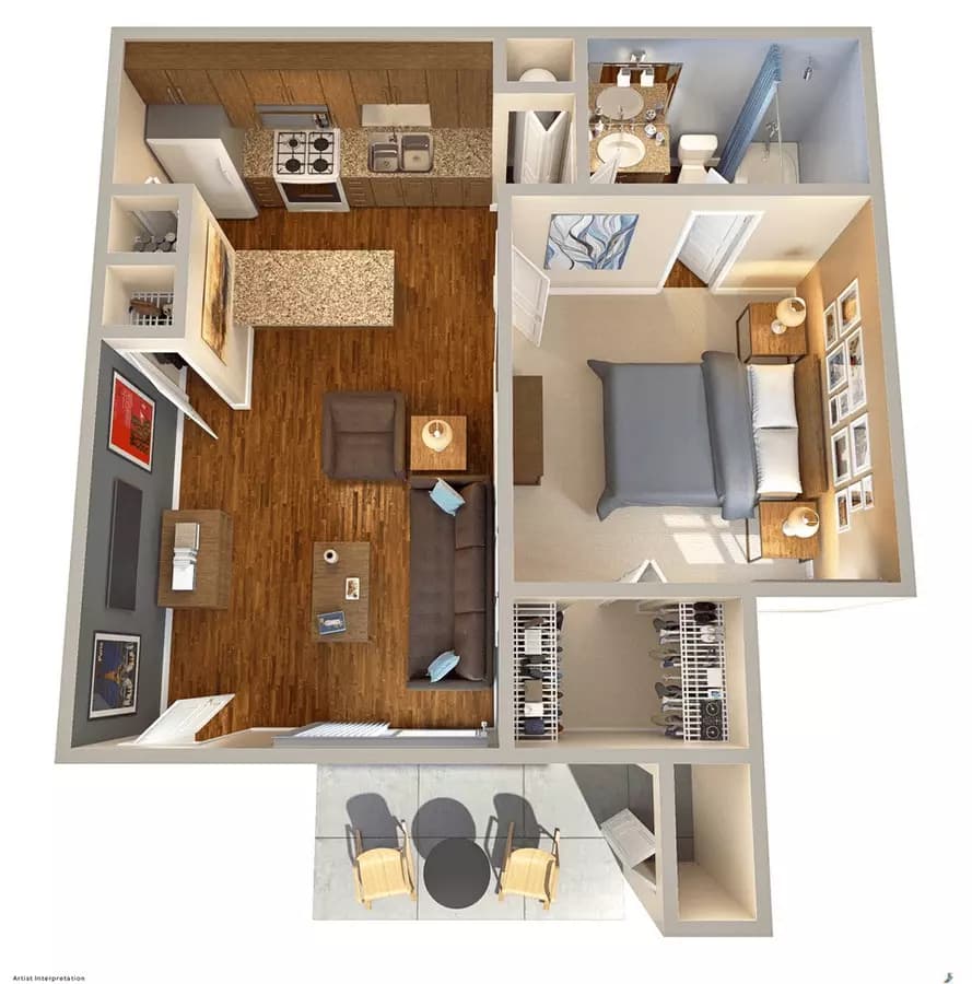 1 Bedroom, 1 Bathroom, 531 SQFT 2144 floor plan