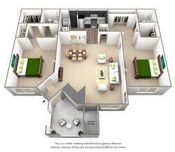 2 Bed 2 Bath - B1 1924 floor plan
