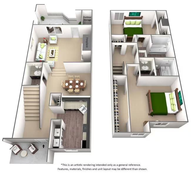 2 Bed 2.5 Bath Townhouse - B3 1714 floor plan