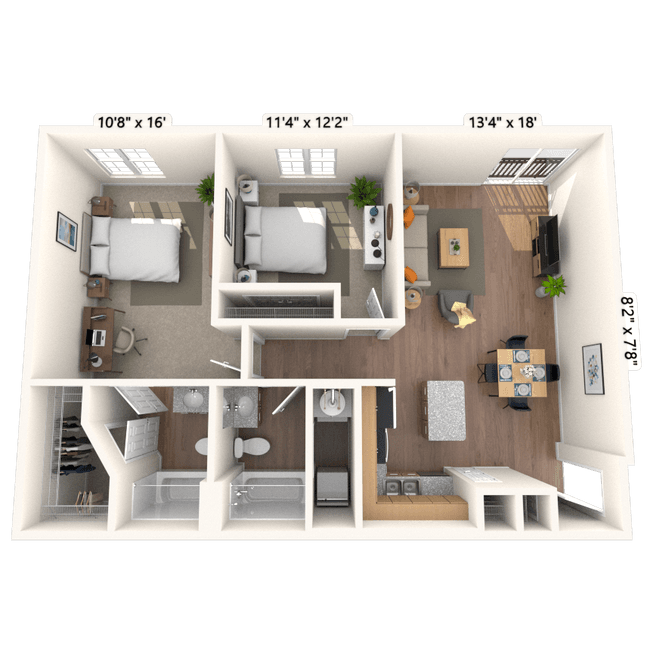 Traditional 2x2 954 SF 4115 floor plan