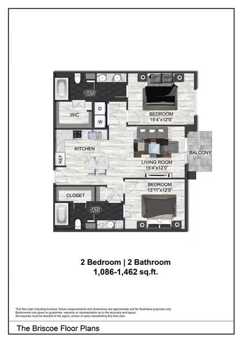 2 Beds • 2 Bath 6107 floor plan