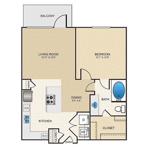 1 Bed • 1 Bath 10204 floor plan