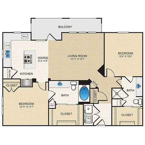 2 Beds • 2 Bath 02307 floor plan
