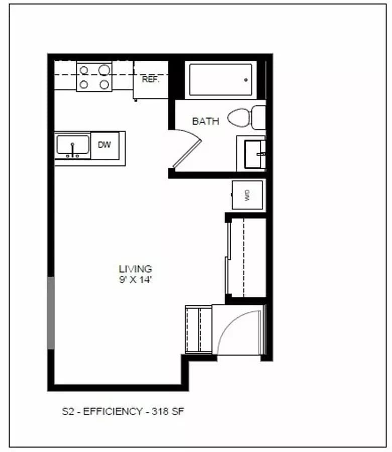 0 Bedroom 1 Bathroom 300 floor plan