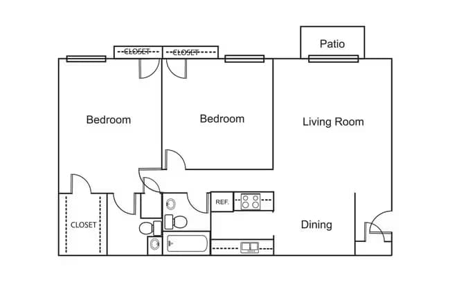 2 Bedroom / 1.5 Bath 240 floor plan